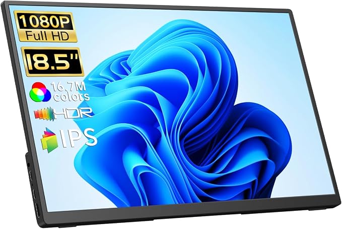 18.5 Inch Portable Monitor 100Hz FHD USB-C HDMI Travel Monitor Second Screen Display Extender with Built-in Kickstand, VESA & Speakers, Eye Care HDR Gaming Monitor for Laptop, PC, PS5, Xbox