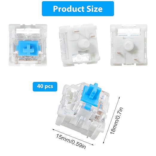 Sibba 40 Pcs Mechanical Keyboard Switches 3 Pin Blue Keyboard Clicker Replacement Clicky Switches Dustproof Clicker Pre-Lubricated Keyboards Accessories for Mechanical Gaming Keyboards