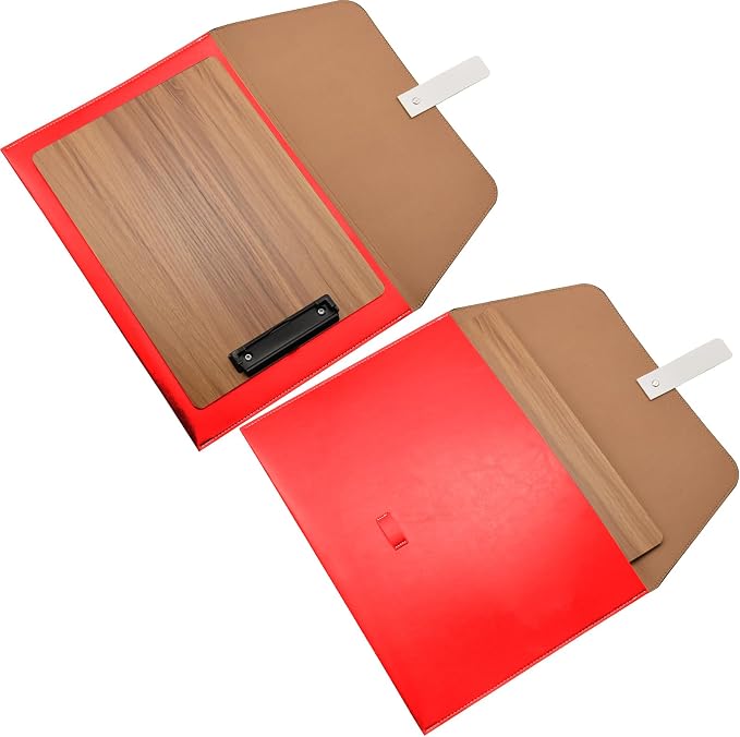 PU Leather A4 File Folder Large Document Holder Waterproof Envelope Folder Case with Handmade Closure (Red)