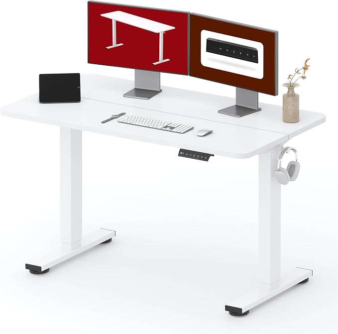 SANODESK Height Adjustable Electric Standing Desk 48x24 Inches, Sit Stand Desk with Splice Board for Home Office, Ergonomic Computer Workstation, Study & Gaming, White Frame/White Top