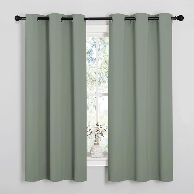 NICETOWN Sage Green Nursery Essential Thermal Insulated Solid Grommet Top Blackout Short Curtains/Drapes for Son's Room (1 Pair, 42 x 63 inches)