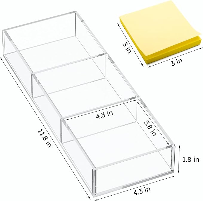 3 Section Clear Acrylic Drawer Organizer Tray, Office & Makeup Drawer Organizer (11.8x4.3 inch)