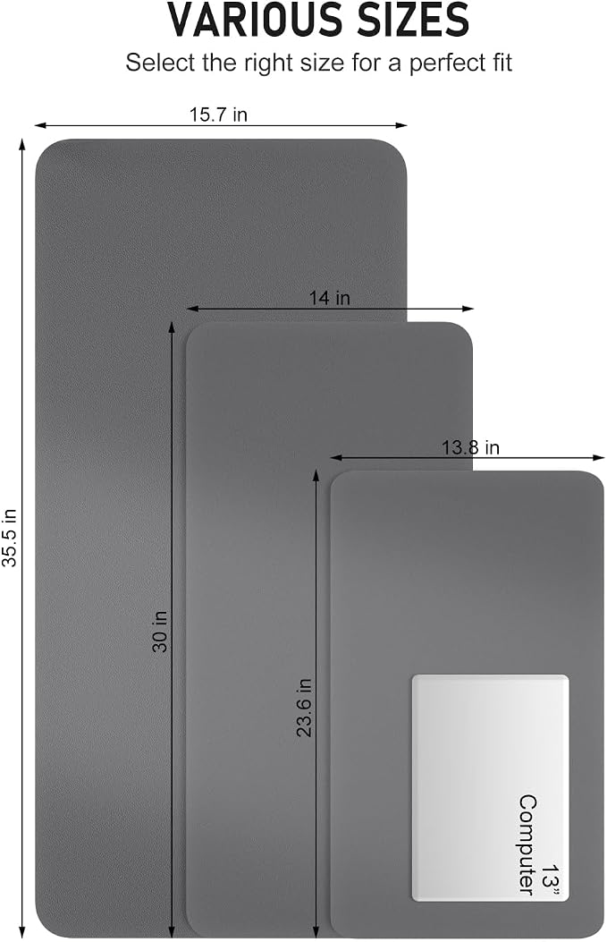 Desk Pad, 23.6" x 13.8" PU Leather Non-Slip Desk Mat Large Mouse Pad for Desktop, Waterproof Laptop Computer Writing Mat for Office, Home, Work, Gaming, Space Gray