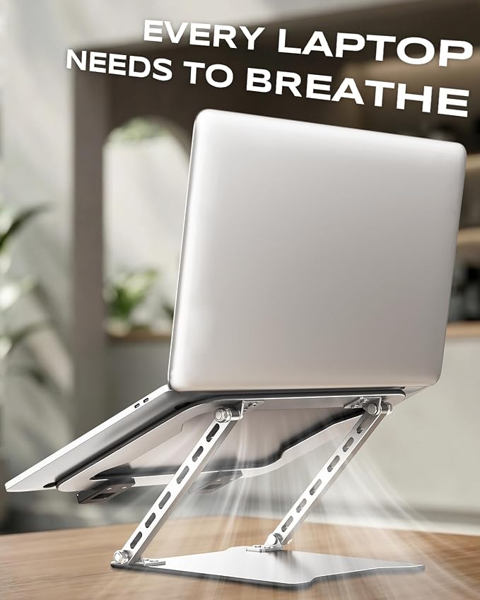 RIWUCT 2026 Ultra-Slim Portable Laptop Stand for Desk, Height Adjustable & Dual-Bar Support Laptop Riser Holder, Ventilated Computer Printer Stand, Compatible with MacBook/Dell/HP(10-15.6")
