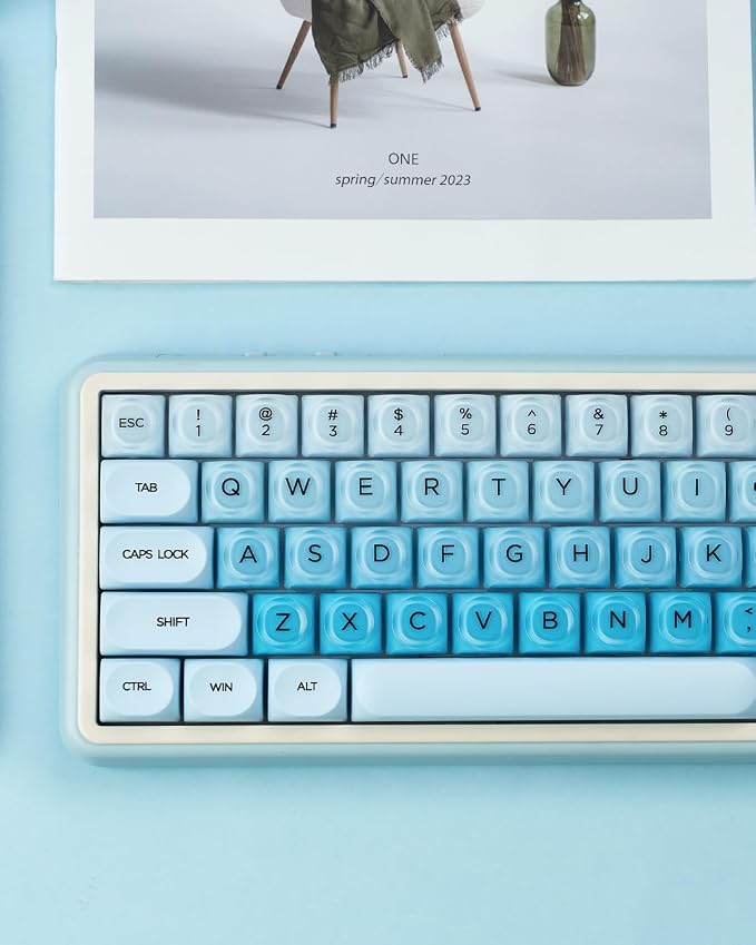 132 Keys PBT Keycaps, Jelly Keycaps Cute Creamy Key caps MOA Profile, MX-Compatible for 61/68/84/87/98/100/104-Key Mechanical Keyboard(Not Included), Blue