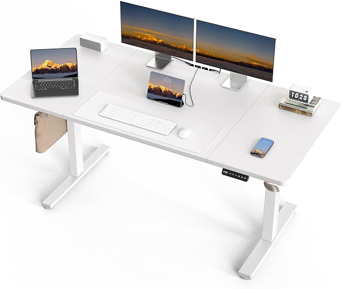 Electric Standing Desk, 63 x 30 Inch, White | Extra Large Desktop, Adjustable Height, Sit to Stand, Home Office Workstation, Supports Dual & Triple Monitor