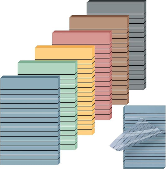 Yinder 6 Pack Colored Transparent Sticky Notes Translucent Clear Lined Self Sticky Notes, Back to School Gift Bible Tab for Planners, School Supplies Office, 30 Sheets/Pack, 4 x 6'' (Retro Color)