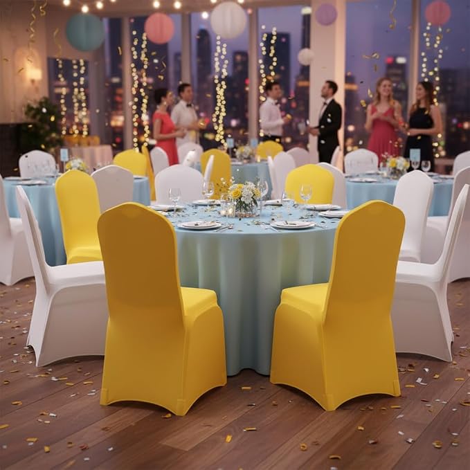Spandex Dining Chair Cover Covers Slipcovers for Wedding Banquet (Yellow)