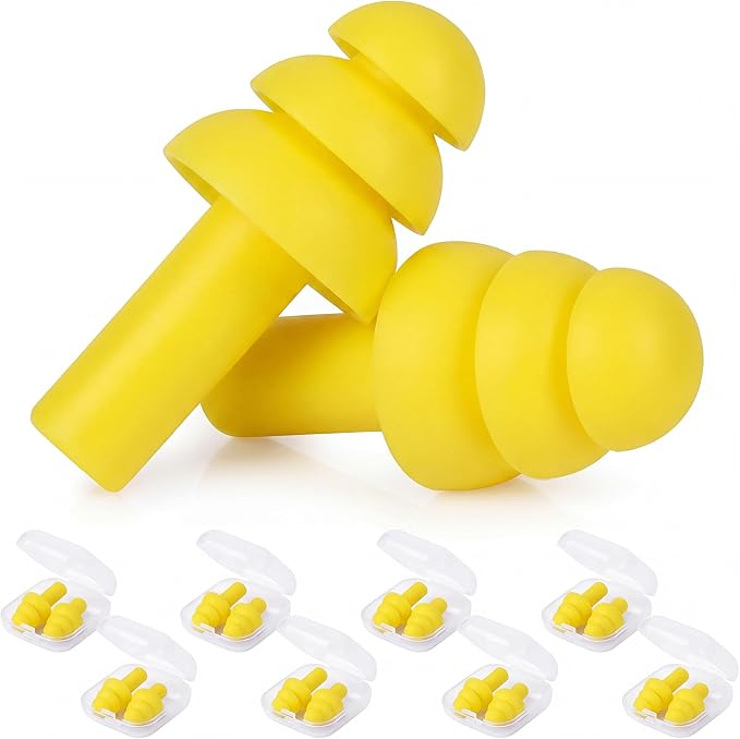 24 Pairs Yellow Ear Plugs Bulk NRR 29dB Reusable Silicone Ear Plugs with Plastic Cases Soft Foam Plug for Sleeping Noise Cancelling Concerts Shooting Swimming Noise Reduction