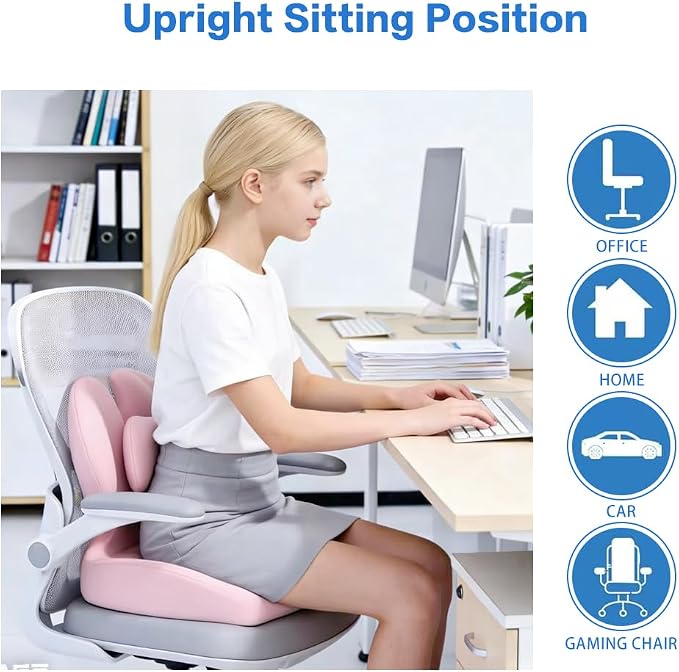 Adjustable Memory Foam Lumbar Cushion - Ergonomic Lower Back Support Pillow with Cotton Cover, Mid-Height Customizable Design for Office Chair, Car Seat, Long Sitting (Pink, Large)