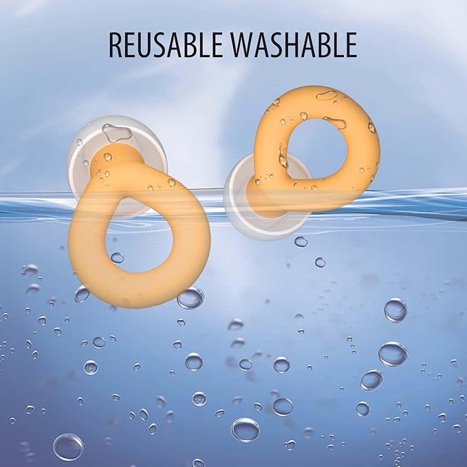 Earplugs for Sleeping, 33db Noise Canceling Ear Plugs, Waterproof Reusable Noise Canceling Earplugs for Concerts, Motorcycles, Travel and Hearing Protection - 8 Ear Tips in XS/S/M/L, Orange