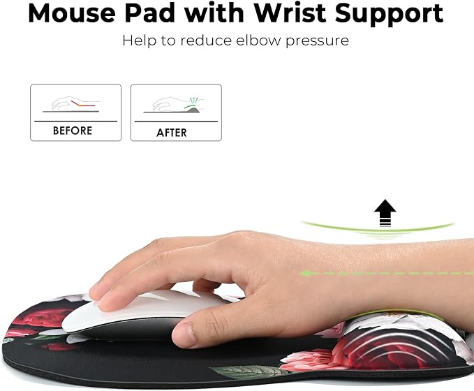 EooCoo Ergonomic Mouse Pad with Wrist Support, Mousepad with Memory Foam Wrist Rest and Non-Slip Base for Computer, Cafe, Home & Office, 9.64 x 8.26 in Office Desk Accessories