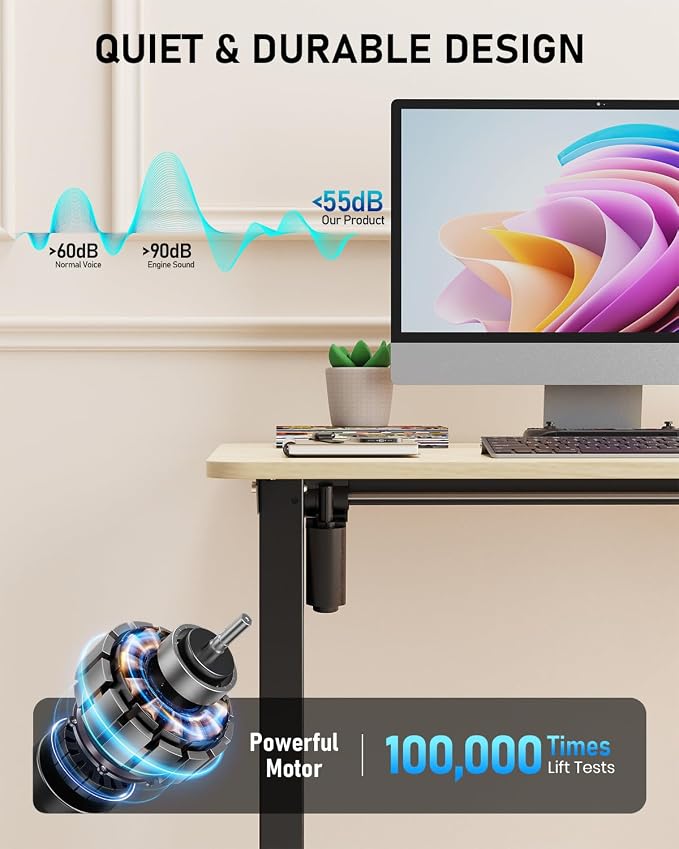 32" Small Rolling Electric Standing Desk Adjustable Height for Home Office | Mobile Sit Stand up Desk with Lockable Casters for Computer Workstation, Memory Preset, 2 Hooks, Black Frame/LightWalnut Top