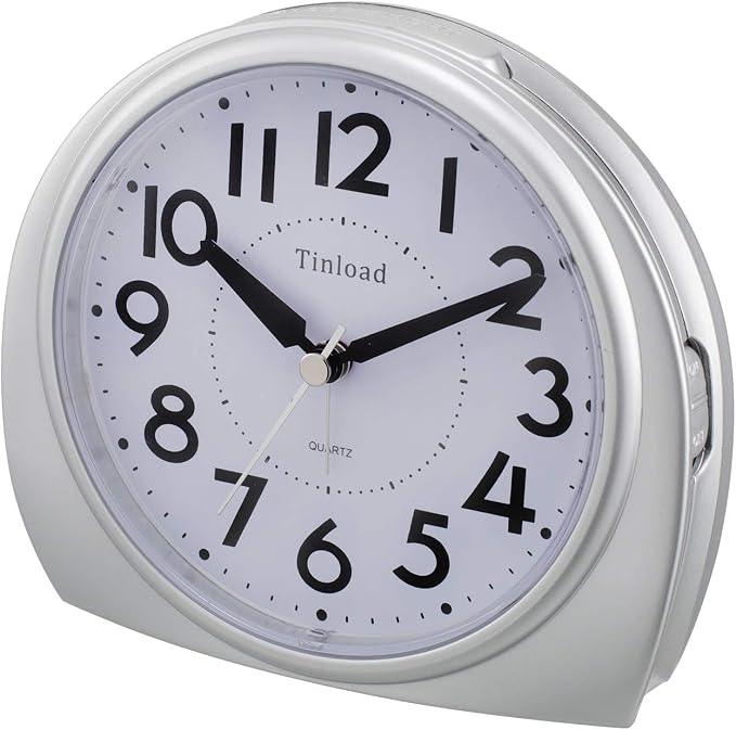 Tinload 5.5" Large Analog Alarm Clock Silent Non Ticking, Gentle Wake, Beep Sounds, Increasing Volume, Battery Operated Snooze and Manual Light, Easy Set,Silver(Best for Elder)