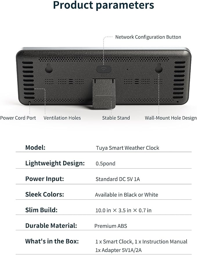 Digital Wall Clock, Digital Clock Large Display with Network Auto-Synced, Corded Smart LED Alarm Clocks Real-Time Shows Weather, Indoor/Outdoor Temp Humidity for Living Room Bedroom Classroom Office