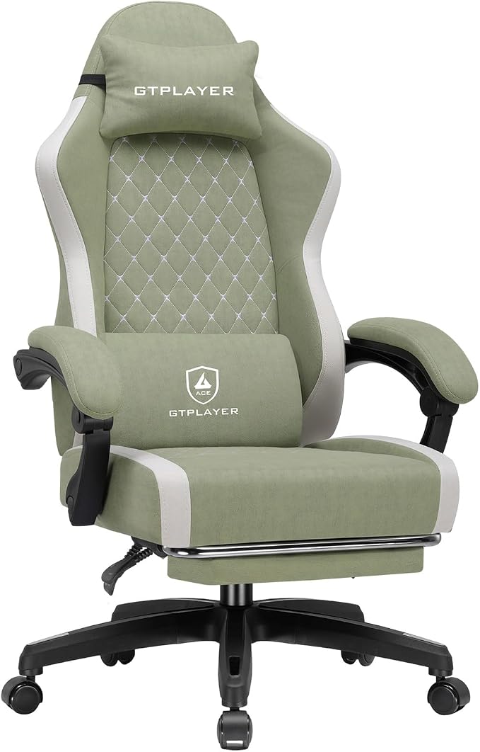 GTPLAYER Big and Tall Gaming Chair 350lbs Heavy Duty Office Chair with Foot Rest, High Back Pocket Spring Ergonomic Computer Chair for Adults, Wide Comfy Seated Cushion with Linkage Armrests, Green