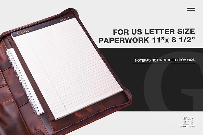 Genuine Leather Professioal Business Portfolio Padfolio Folder with Zipper for Men and Women,Work Portfolio for Letter Size Notepad, for Meeting and Travel, Oil Wax