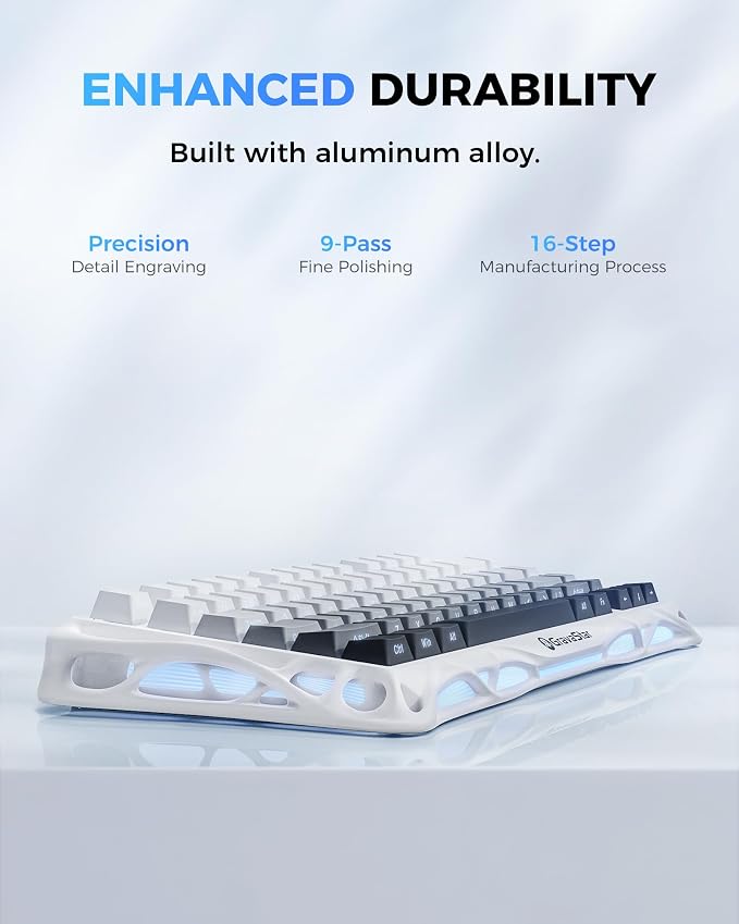 GravaStar Mercury K1 75% Wireless Mechanical Gaming Keyboard, Aluminum Alloy Exoskeleton Design, Gasket Custom Keyboard Hot-Swap Socket, Linear Switches, RGB Backlit【Gradient White】