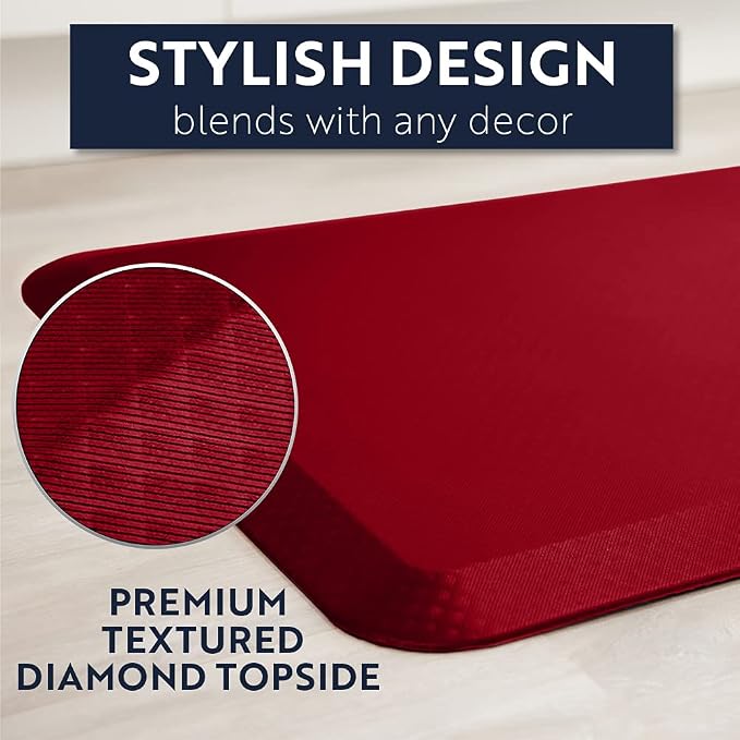 KANGAROO Anti Fatigue Mats for Kitchen Floor, 58x20, Reduce Foot, Knee, Back Pressure, 3/4 Inch Thick Cushioned Ergonomic Mat, Waterproof Comfort Rug for Under Sinks, Standing Desk, Store Floors, Red