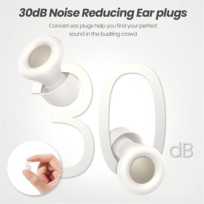 JUSTRVN Ear plugs for sleeping,2 pairs of Noise Reduction Earplug for Concert&Study, Hearing Protection Earplugs 25dB-30dB with 4-Size tips,Reusable Silicone Earplugs for Comfort,Focus and Loud Events