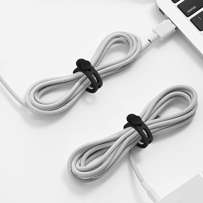 40 Pcs Black Silicone Cable Ties, Reusable Cable Straps Wire Organizer. | Cable Management Cord Organizer for Fastening Earphone Phone Charger Home Office Desk Kitchen Appliances Cable Cords Wires