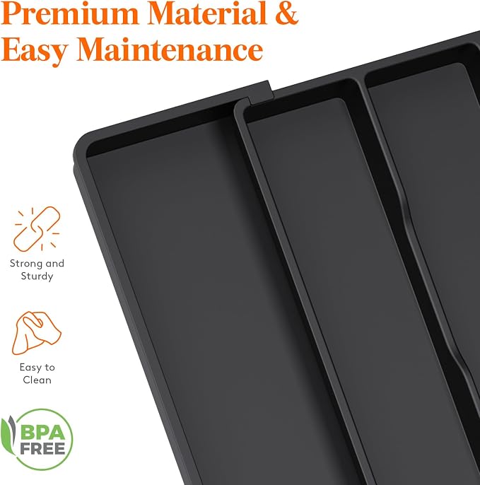 Lifewit Utensil Organizer for Kitchen Drawers, Expandable Cooking Utensil Tray, Adjustable Cutlery Silverware Flatware Holder, Plastic Spatula Tools Storage Divider, 16- 28 x 18.5", Black