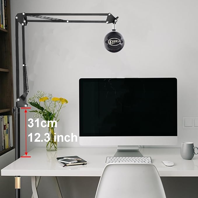 Microphone Floor Stand for Blue Yeti, Nano, Snowball, HyperX,Razer,Logitech USB and Condenser Mic,Adjustable Boom Arm Stand with 1/4'' Thread and 3/8" 5/8" Adapter, Pop Filter, Mic Clip, Cable Ties