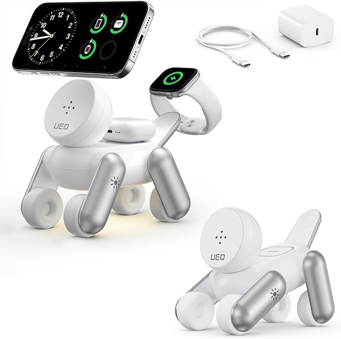3 in 1 Wireless Charging Station for Apple Devices,Foldable Cute Magnetic Mag-Safe Wireless Charger Stand with Night Light for iPhone 17 Air 16 15 14 13 12 Series,AirPods 4 3 2 Pro,Apple Watch