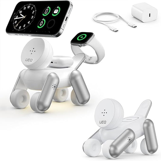 3 in 1 Wireless Charging Station for Apple Devices,Foldable Cute Magnetic Mag-Safe Wireless Charger Stand with Night Light for iPhone 17 Air 16 15 14 13 12 Series,AirPods 4 3 2 Pro,Apple Watch