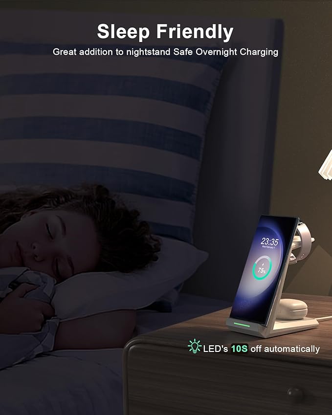 Wireless Charger for Samsung Charging Station, ADADPU 3 in 1 Charger Stand for Multiple Devices Fast Dock for Galaxy S25 S24 S23 Ultra S22 S21 Z Flip Fold 5, Samsung Watch 7/6/5/4/3/Pro, Galaxy Buds