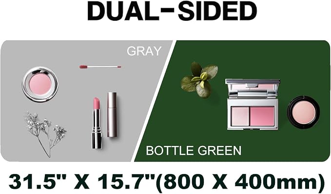 Makeup Mat for Protector,Craft Mats to Protect Table,Nail Art Table Mat,Dresser Protector Top Vanity Essentials,Vanity Desk Cover Pads,Dresser Cover Top Mats(Green+Gray,31.5" x 15.7")