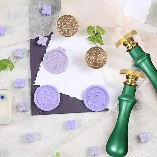 Elegant Initial E Wax Seal Kit,2pcs Exquisite Brass Stamp Heads with Eucalyptus & Flower Designs Ideal for Wedding Invitations Gift Wraps Envelopes and Christmas Cards (Alphabet E Kit)