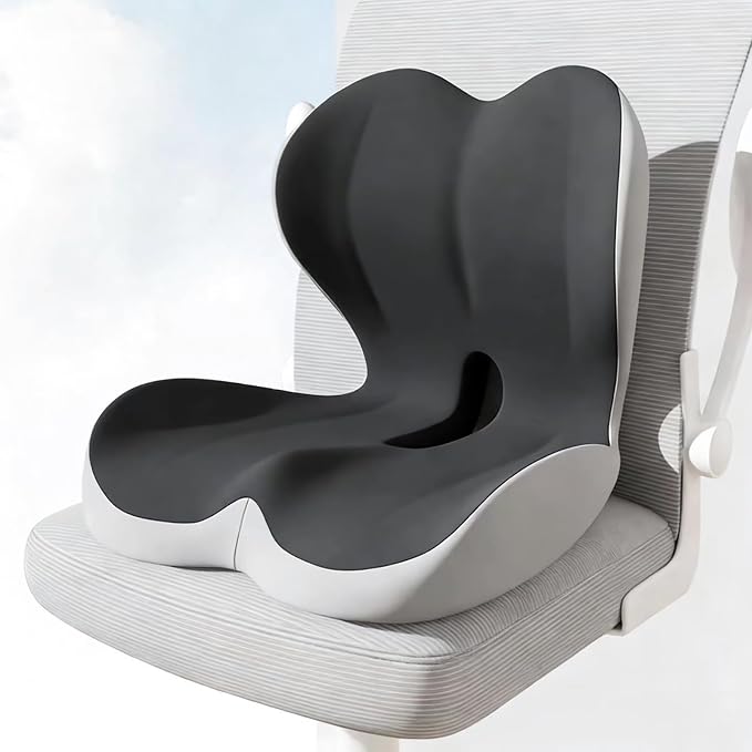 Back and Seat Cushion for Office, Back & Tailbone Pain Relief, Raised Cushion for Lumbar and Butt, Double-Sided Anti-Slip, Improves Sitting Posture, Ergonomic Memory Foam Lumbar Cushion