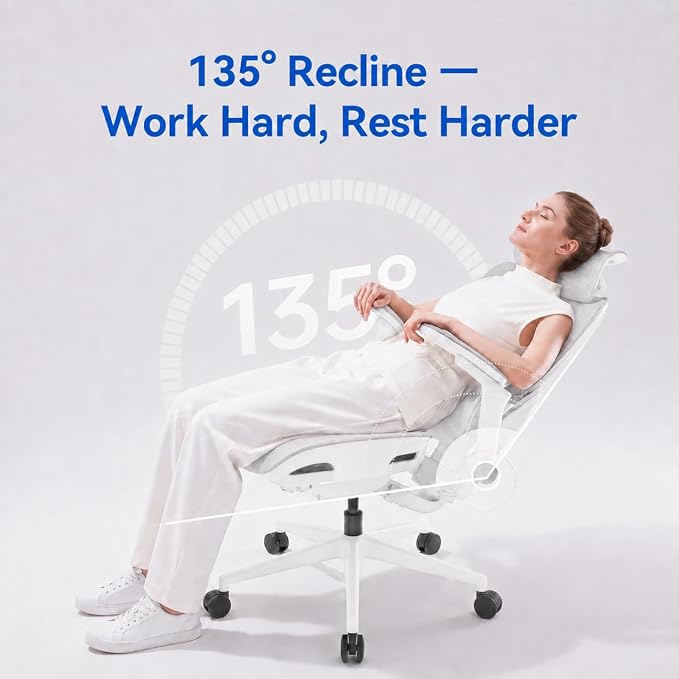 SIHOO B300 PRO Comfy Ergonomic Office Chair Without FOOTREST, Mesh Computer Chair with 360° FILP-up 6D Armrests, 135° Reclining, Breathable Desk Chair for Home Office, Holds 300 LBS-White