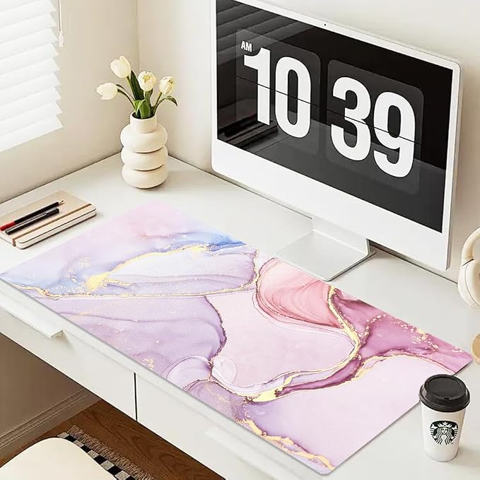Large Mouse Pad, Desk Mat for Desktop, Dual Side PU Leather Waterproof Gaming Mousepad Desk Pad, Desk Protector Writing Pads Desk Accessories for Office and Home (A-Pink Marble, 35.5''X15.8'')