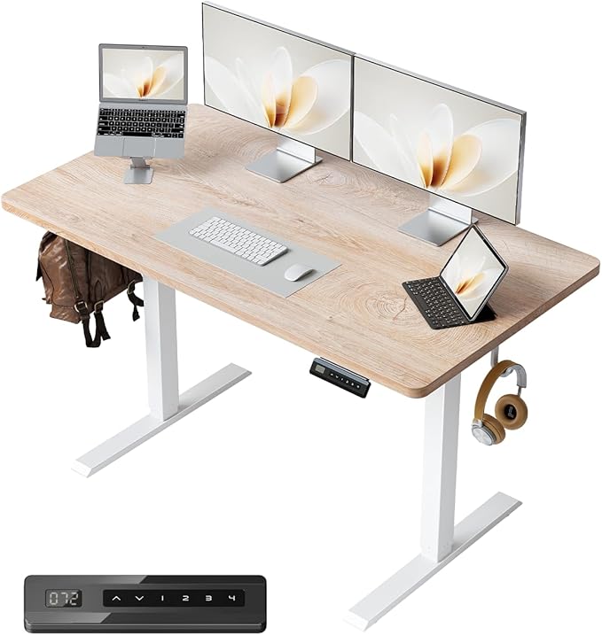 FEZIBO One-Piece Standing Desk, 48"x24" Seamless Tabletop Electric Height Adjustable for Home Office, Study Rooms & Multi-Device Workstations, Oak