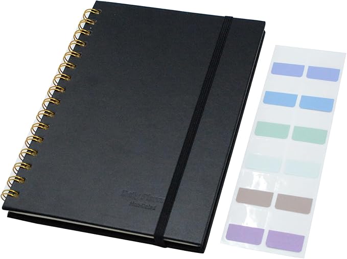 Daily Planner Notebook Spiral To Do List Notepad Undated Planner with Sticky Tabs and Interior Pockets 5.9" x 8.3",140 Pages Easily Manage Your Tasks and Productivity (1pcs Black)