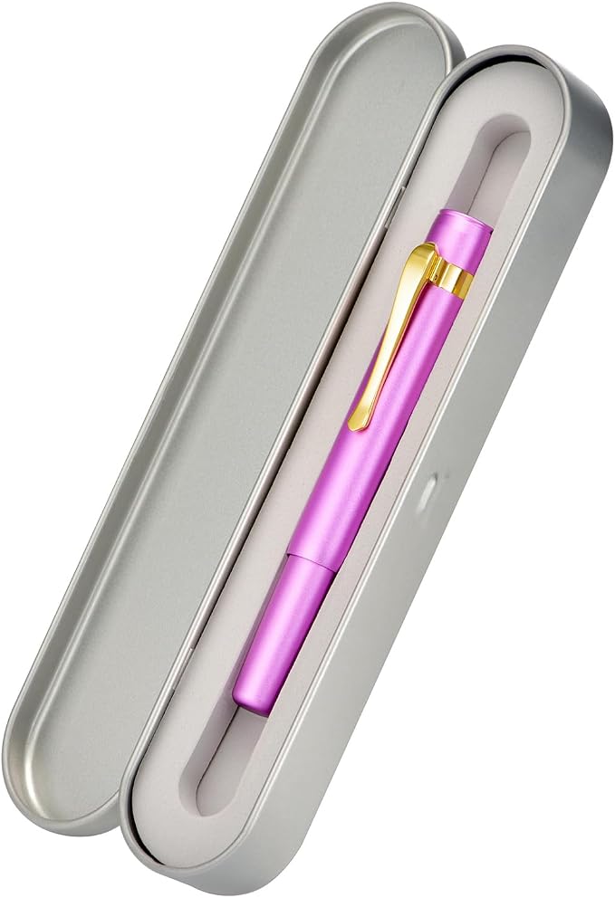 HONG DIAN M2 Mini Fountain Pen with Extra Fine Soft Golden Nib, Sleek Shape Aluminium Short Pocket Travel Pen (Lilac Purple)
