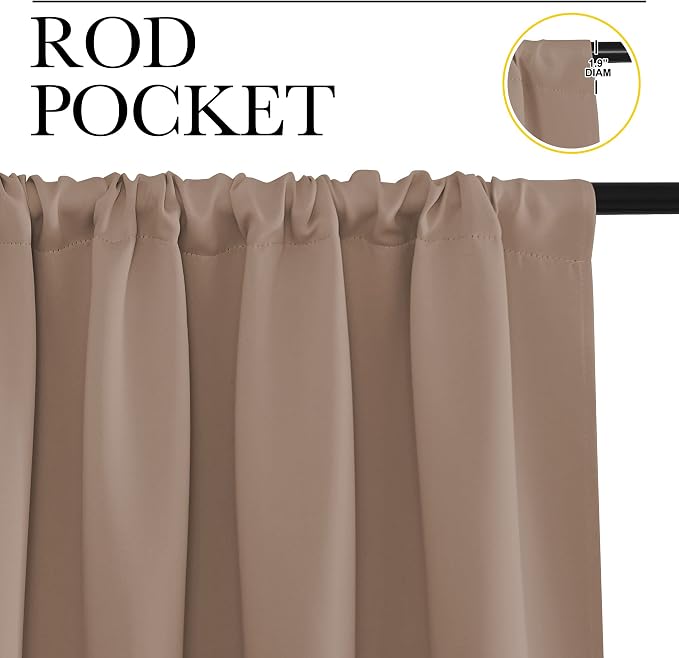 NICETOWN RV Blackout Curtains for Camper Windows, Window Treatment Thermal Insulated Rod Pocket Small Blackout Draperies/Drapes for Bedroom/Kitchen (Cappuccino, Set of 2, 29" Wide by 40" Long)