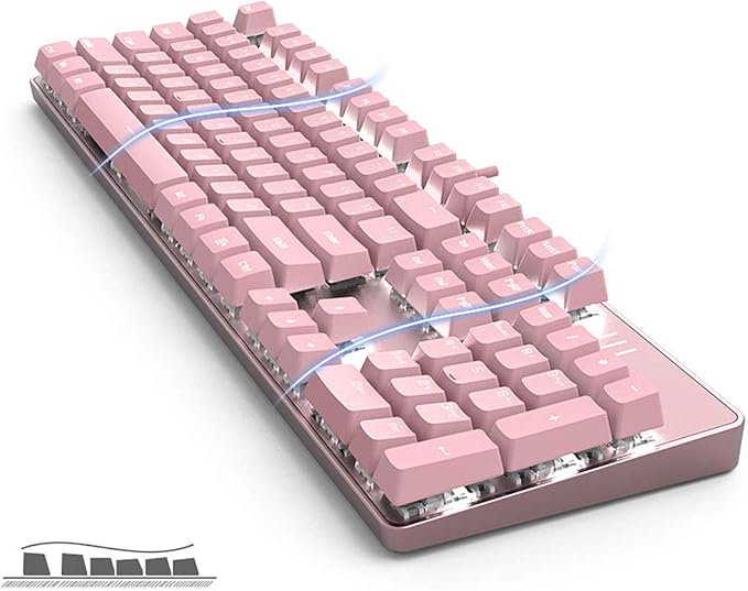 Merdia Full Size Wired Mechanical Gaming Pink Keyboard | Blue Switch 104 Keys US Layout Full Size Pink PC Gaming Keyboards | Hot Swappable LED Backlit Light Up Wired Mechanical Computer Keyboards