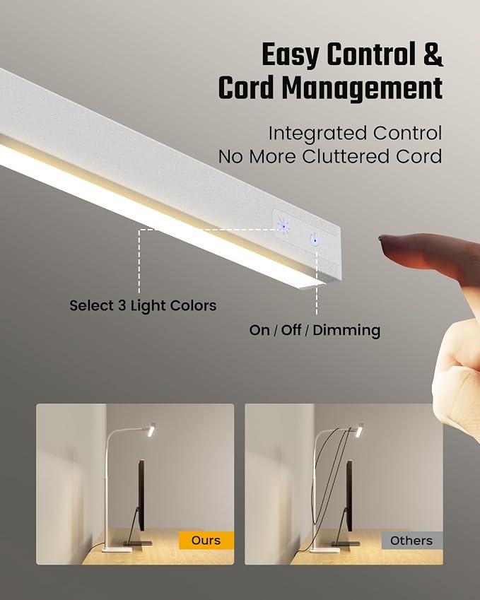 SUPERDANNY LED Desk Lamp for Home Office, Eye-Caring Desk Light with Base, 12W Touch Control 3 Colors Dimmable Brightness, Gooseneck Architect Lamp for Computer Monitor Reading Workbench, White