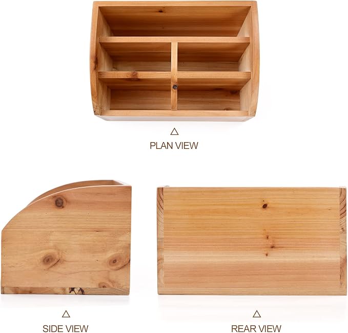 Farmhouse Solid Wooden Mail Sorter Wood Desk Organizer TV Remote Holder Rustic Vintage Caddy Mail Basket Storage Caddy for Bills, Kitchen, Desktop, Workspace Counter Top Home Decor Office Supplies……