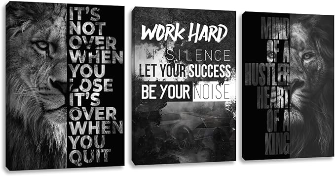 Success Wall Art Motivational Canvas Wall Art Inspirational Entrepreneur Quotes Posters Prints 3 Pieces Inspiring Office Wall Decor Home Living Room Bedroom Framed Artwork (60" Wx28 H)