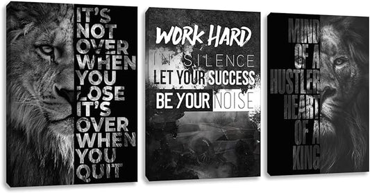 Success Wall Art Motivational Canvas Wall Art Inspirational Entrepreneur Quotes Posters Prints 3 Pieces Inspiring Office Wall Decor Home Living Room Bedroom Framed Artwork (60" Wx28 H)