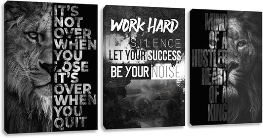 Motivational Quotes Wall Art Lion Canvas Art Inspiring Entrepreneur Success Motivational Wall Decor Inspirational Lion Poster Prints Framed Wall Art Posters Office Decor(36''Wx 16''H)