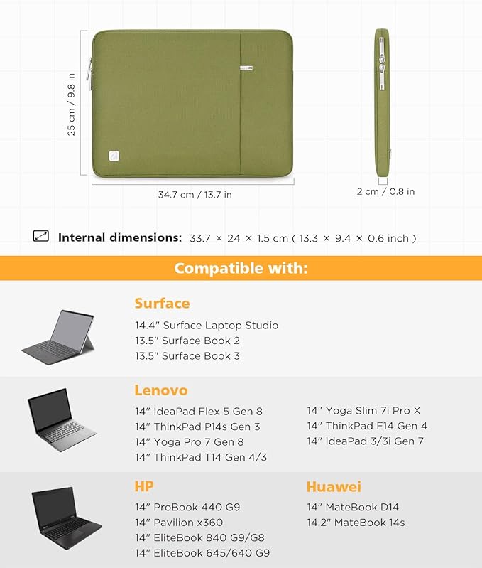 NIDOO 13 inch Laptop Sleeve 14 inch 14.5 inch Computer Carrying Case Bag for 14" ThinkPad E14 T14 Gen 4/ IdeaPad Flex 5/ Latitude 5450/14" HP EliteBook 640 G9/ 14.4" Surface Laptop Studio 2