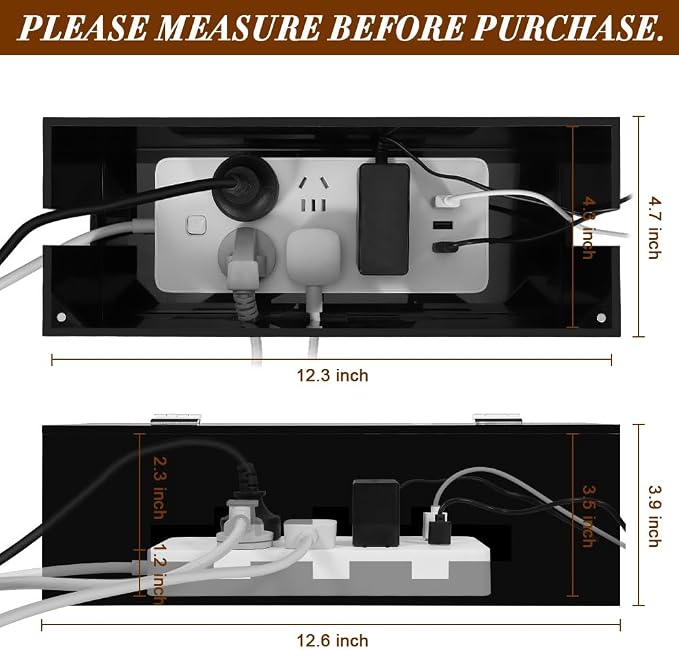 Cable Management Box with Magnetic Lock, Cord Organizer for Desk | Acrylic,compact,fits standard power strips & flat plugs,hides TV/computer wires,magnetic lid,child safe,for home office desk