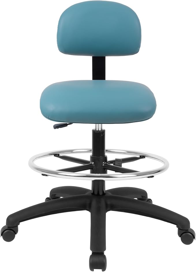FSS Series Square seat Tall (24"-34") seat Height Chair. Vinyl-for Office, Garage, Desk, Shop, Computer, Doctor, Medical, Easy to Clean! 18" Footring ((Aqua, Tall, _Standard Casters)