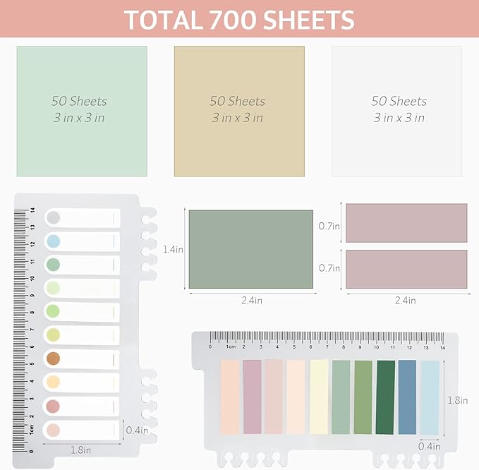 ONEDONE Transparent Sticky Notes -700 Sheets Clear Sticky Notes Tabs for Annotating Books, Translucent Book Annotation Kit w/Index Tabs Book Markers Office & School Supplies