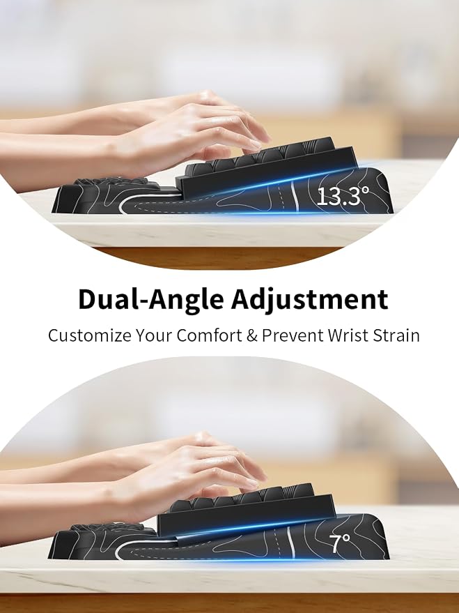 3-in-1 Ergonomic Keyboard Stand with Wrist Rest & Mouse Pad Set, Comfy Keyboard Riser Holder Soft Mousepad with Massage Design, Memory Foam and Non-Slip PU Base for Pain Relief, Topographic